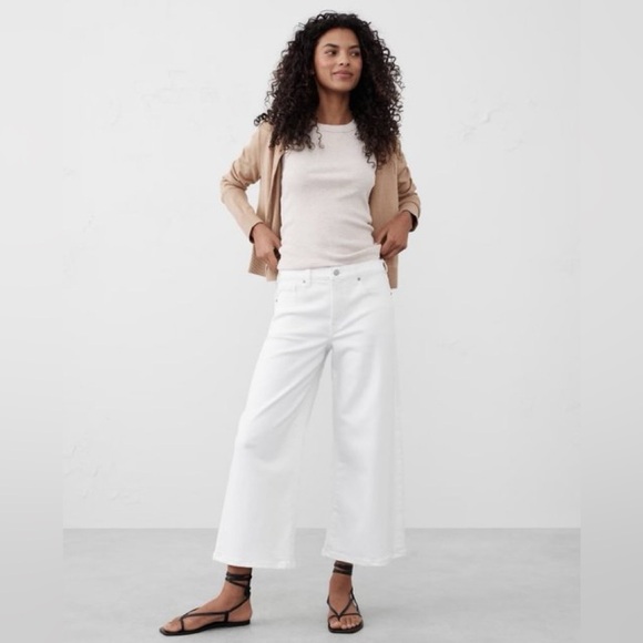 NWT! Banana Republic Pure White High-Rise Wide-Leg Cropped Jean - Size 34/18💎 - Picture 1 of 6